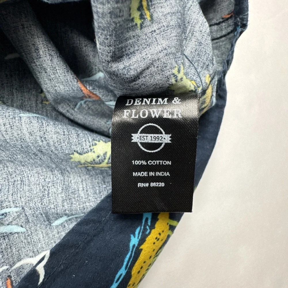 Denim‎ & Flower Shirt Tropical Island Sailboat Print Slim Fit Size XL Navy Blue - Picture 5 of 7